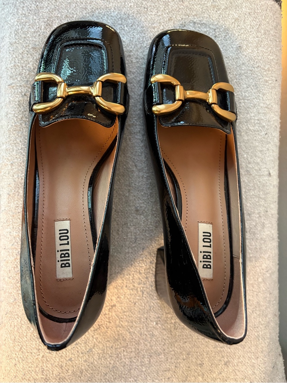 Anthropologie Black Patent Bibi Lou Valencia Heel Loafers Size 7.5-8 / EU 38 - Picture 4 of 8